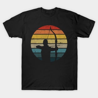 Archery Silhouette On A Distressed Retro Sunset print T-Shirt